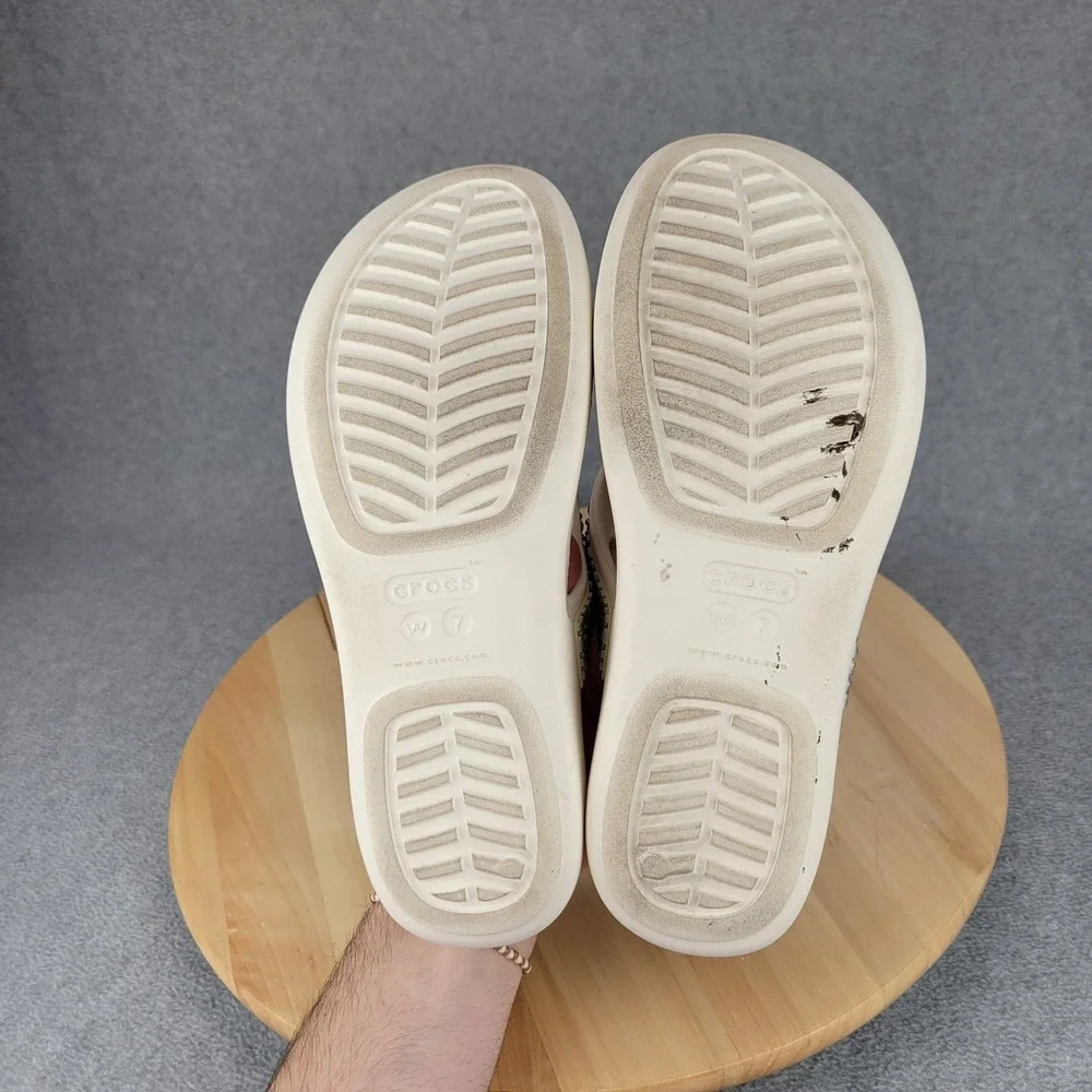 Crocs Monterey Shimmer Wedge Flip Flops Stucco White Metallic‎ Sandals Size 7